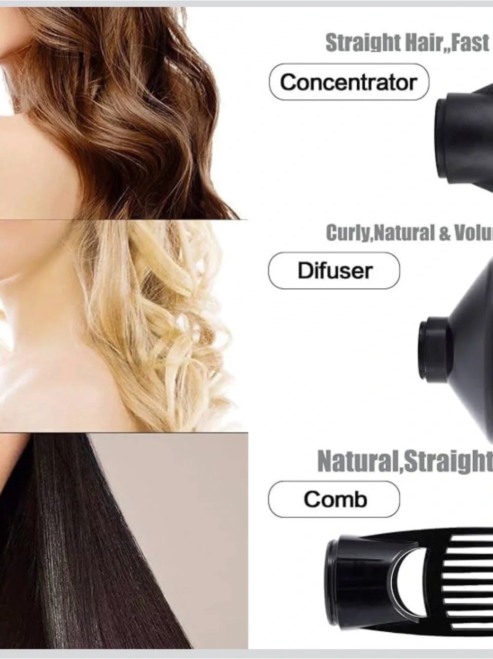 JINRI Professional Hair Dryer, 3 Heat & 2 Speed